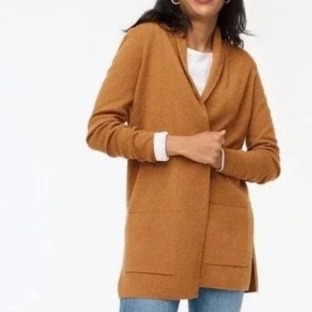 J. CREW WOMEN'S CHELSEA POCKETS OPEN-FRONT COTTON TAN CARDIGAN SWEATER NWT- L